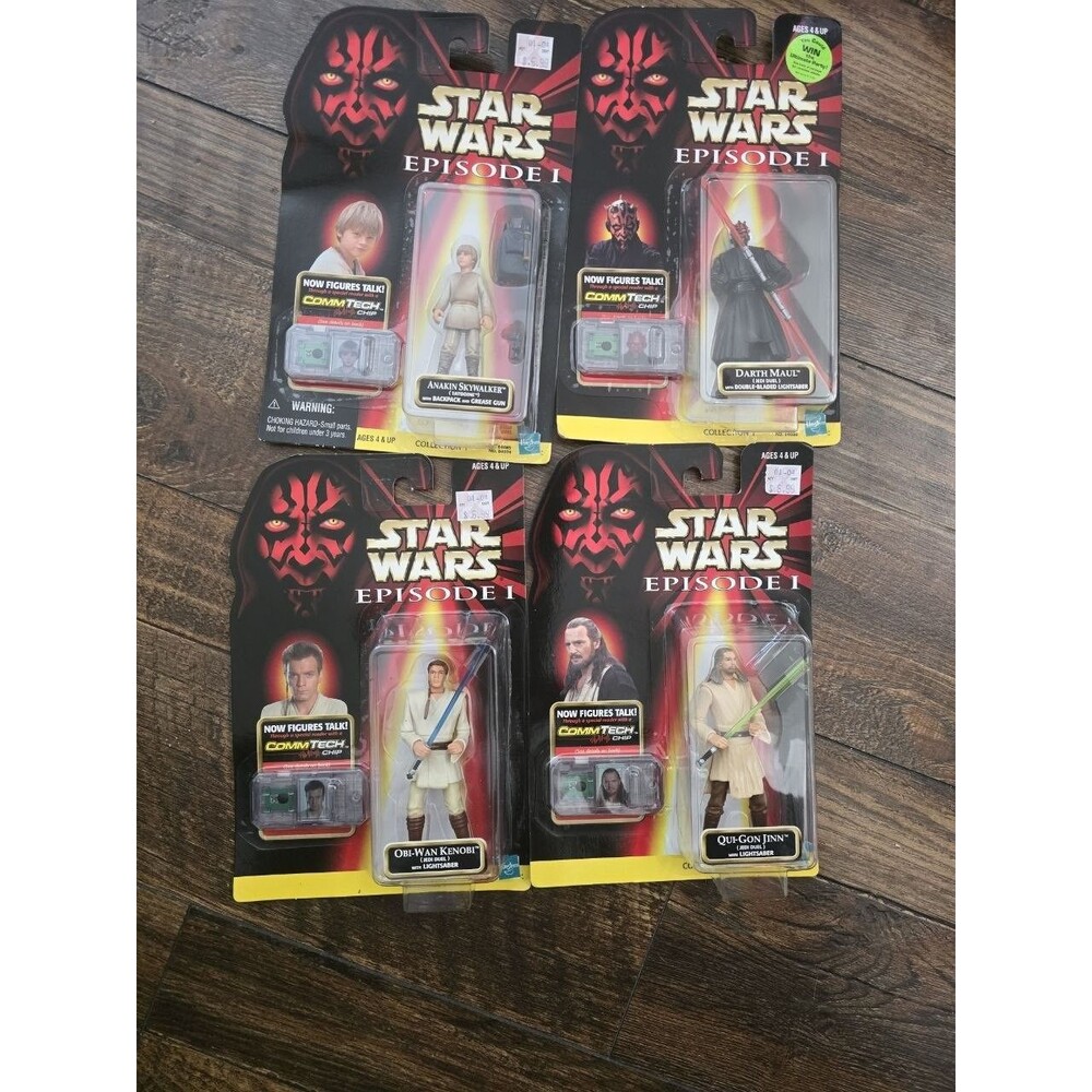 Star Wars Episode I CommTech Lot of 4 Darth Maul Qui-Gon Obi-Wan Anakin 1999 MOC